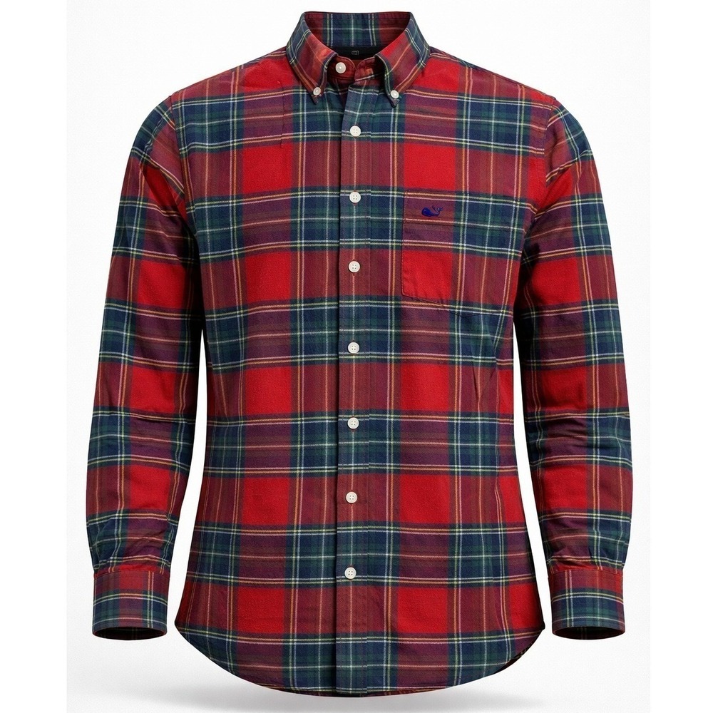 Vineyard Vines Men's XS Slim Fit Whale‎ Shirt Red Navy Plaid Flannel 1W6063